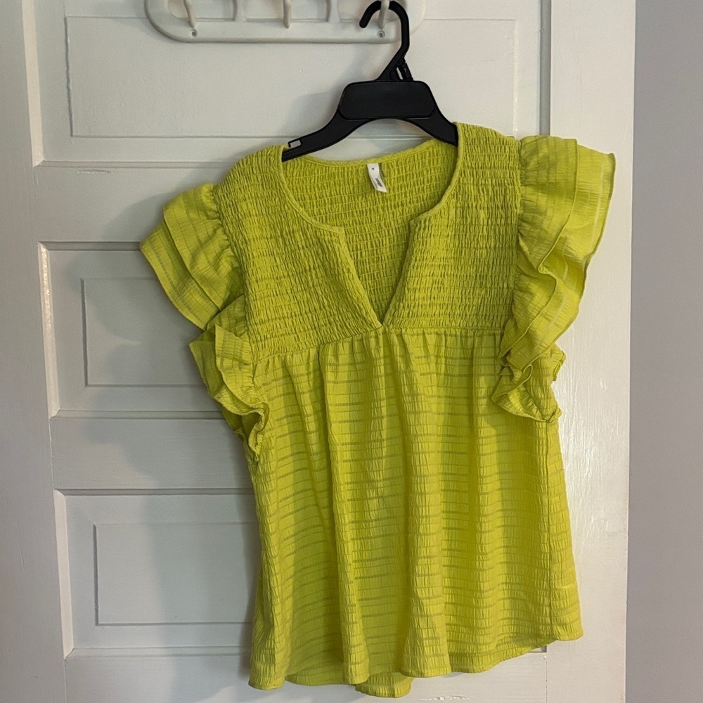Glam Chartreuse Ruffle Sleeve Blouse
